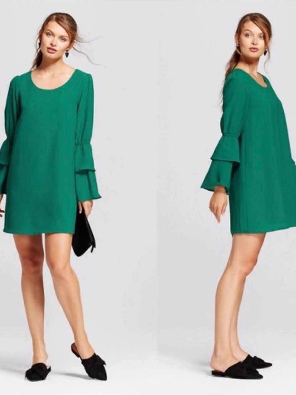 Emerald Green Tiered-Ruffle sleeve Mini Dress